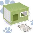 Cat House for Outdoor Indoor Use, Stackable Feral Cat Shelter Indoor Cat House Weatherproof Waterproof Elevated, with 2-Sided Cushion (Green White)