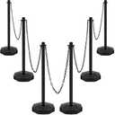 6 Sets Plastic Stanchion Set Traffic Delineator Post Cones with Fillable Base 6.6 ft Plastic Chain and S Hooks Crowd Control Parking Barrier for Traffic Caution Parking Lot Construction Roads (Black)