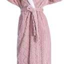 Hooded Robes for Women Long,Sherpa Trim Fleece Bathrobes With Hood Long Plush Soft Warm Winter Robes for Women (L)