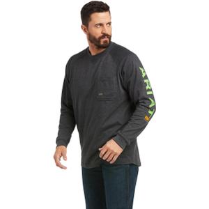 Ariat Mens Rebar Cotton Strong Graphic T-Shirt (X-Large Tall, Charcoal Heather/Lime)