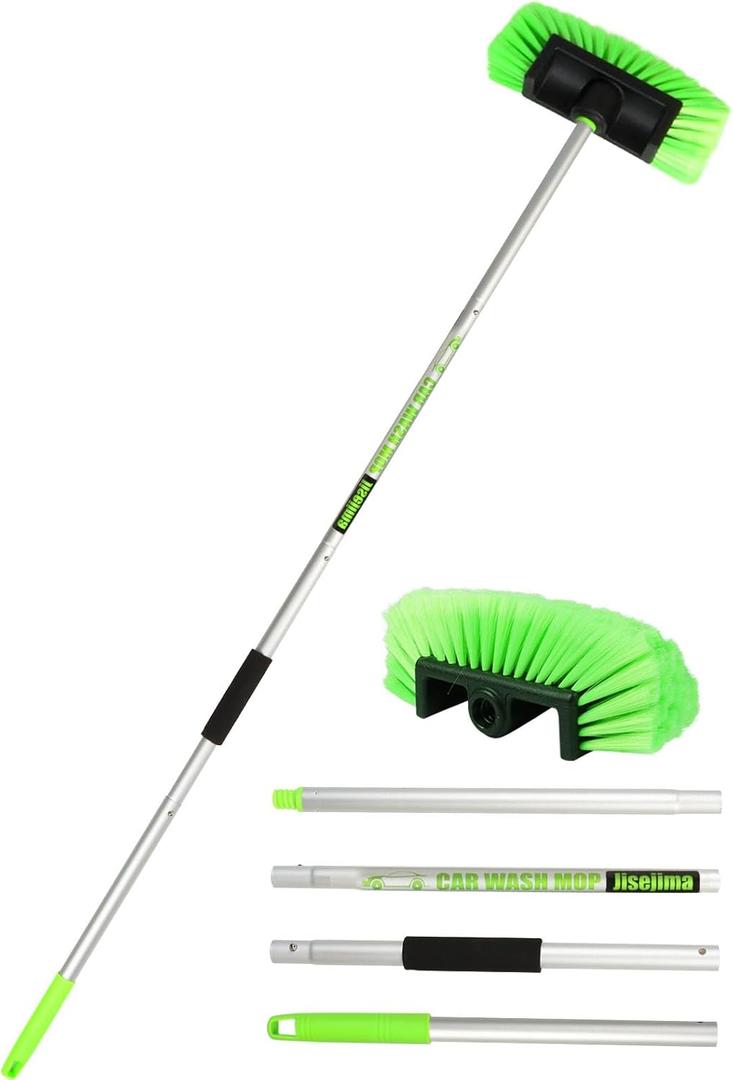 Jisejima Five-Sided Car Wash Brush with Long HandleSoft Bristle Scrub Cleaning Mop with Extendable Handle for Car, SUV, Truck, Caravan, Boat, House Siding, Sweep Snow 60/151cm