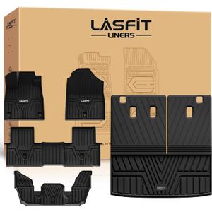 LASFIT Floor Mats & Trunk Mat with Backrest Mat for Honda Pilot 2023-2025, All Weather TPE Floor Liners 1st & 2nd & 3rd Row & Cargo Mat with Backrest Mat Full Set, Black