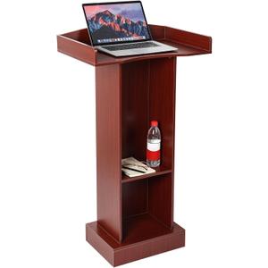 Wooden Podium Lectern Stand with Storage Shelves, Presentation Pulpit for Church Classroom (Reddish Brown)