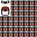 Layhit 60pcs 2 oz Glass Jars with Lids Bulk, Small Jars Containers Travel Storage Jar with Inner Liners Labels for Candle Scrubs, Lotions, Cream, Lip Balm (Amber,Black Lids)