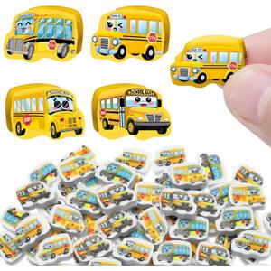 PerKoop 60 Pcs Mini Erasers for Kids Cute Erasers Bulk Welcome Back to School Gifts for Students Classroom Rewards Prizes Party Favors(School Bus)
