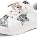 Girls Sneakers Glitter Tennis Shoes Lightweight Non-Slip Running Walking Shoes for Toddler/Little Kid/Big Kid (White) 12 Little Kid