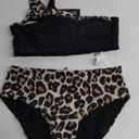 AI'MAGE Women's Bikini Sets Reversible Wear Cutout One Shoulder Top with Mid Waist Two Piece Bathing Suit (Large, Black Leopard)