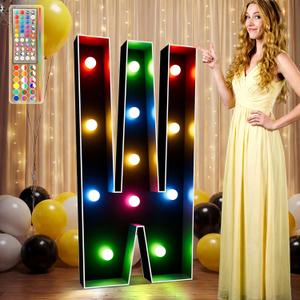 Ledido 34 Colors Marquee Letters 4 Feet Tall with Remote, Easy to Assemble 4FT Marquee Light Up Letters, Large Black Letter for Birthday Graduation Wedding Events Party Decorations, Light Up Letter W