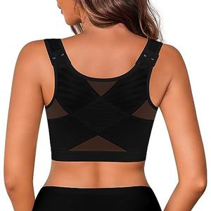IROCUE Women's Front Closure Posture Corrector Bra Wireless Back Support Bras for Women Comfy Unlined with Nipple Covers, Large