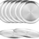 8-Piece Stainless Steel Plates, 8 Inch Metal Dinner Dishe Serving Camping Plates, Reusable and Dishwasher Safe