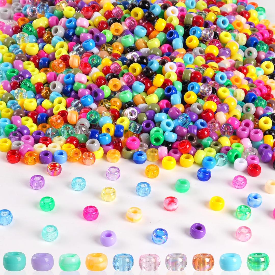 1000Pcs Pony Beads for Bracelets, Multi-Colored Plastic Pony Beads Bulk, 69mm Friendship Bead for Jewelry Making for DIY Hair Braiding Keychains Necklaces Crafts Party Supplies