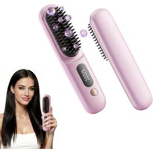 New Go Brush Pro 2026 Cordless Hair Straightener Brush, 79 Teeth for MCH Salon Smoothness, 199M Ionic, 1-MIN Fast Heat, 4000mAh 40-Min Runtime, 3-Temp&Travel, Auto Shut-Off, Used for Fine to Wavy Hair