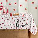 Horaldaily Valentine Tablecloth 60120 Inch Rectangle, Mini Love Hearts White Washable Table Cover for Party Picnic Dinner Decor