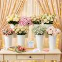 Sadnyy 55pcs Flower Bar Buckets Set 10 Inch Galvanized Metal Bucket Flower Wrapping Bags with Ribbons Wood Sign and Floral Shears for Florist Bridal Shower Wedding Table Centerpieces(White)
