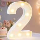 Pooqla Decorative Led Light Up Number Letters, White Plastic Marquee Number Lights Sign Party Wedding Decor Battery Operated Number (2)