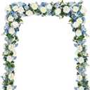2 Pack Artificial Peony Flower Garland - 6ft Silk Peony Garland Flower Vine Blue and White Peony Silk Roses Flowers for Wedding Arch Party Table Decor (2, Blue)