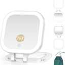 Mocado Compact Travel Makeup Mirror, 1X/30X Magnifying Mirror with Light, Double Sides Compact Mirror with 3 Color Light, Dimmable Handheld Mirror, Rechargeable Travel for Purse,Pocket (White)