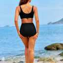 Tempt Me Women's High Waisted Swimsuit Bottom Tummy Control Ruched Bikini Bottom Vintage Swim Bottom Tankini Briefs (Black) 24W