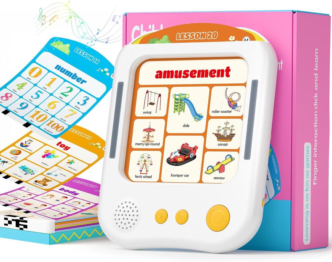 Interactive Educational Learning Tablet Toy for Kids,Screen-Free Phonics Learning Toy with 30 Flash Cards for Alphabets, Numbers, Words, Animals, Learn to Read for Boys Girls 3-5 Years Old, White