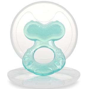 2 x Nuby Teethe-EEZ Baby Teether with Soothing Bristles & Travel Case - Silicone Teether for Babies - 3+ Months - Aqua
