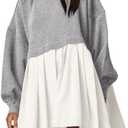 ANRABESS Women Sweatshirts Dress Oversized Long Sleeve Patchwork Casual Loose Pleated Pullover Mini Dress Fall Outfits 2025 Small