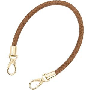 uxcell Leather Purse Strap, 1Pc 50cm/19.69" Short Leather PU Braided Purse Replacement Handle with Metal Buckles for Underarm Bags, Handbags (Coffee Strap + Gold Clasp)