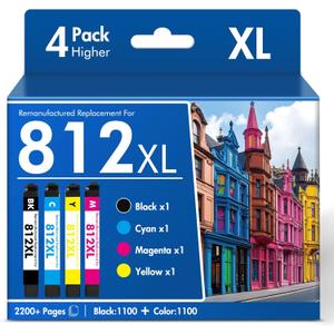 822XL 822 WF-3820 Printer Ink Cartridges Remanufactured Replacement for Epson 822XL Ink Cartridges Combo Pack for Epson 822 XL for Workforce Pro WF-4830 WF-4833 WF-4820 WF-4834 WF-3823 (5 Pack)