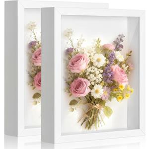 2 Pack Shadow Box Frame 11"x 14" - Wood Deep Shadowbox with Glass Shadow Boxes Display Cases Suitable for Photos, Dried Flowers, Handicrafts Picture Frames for Wall Hanging Tabletop (White)