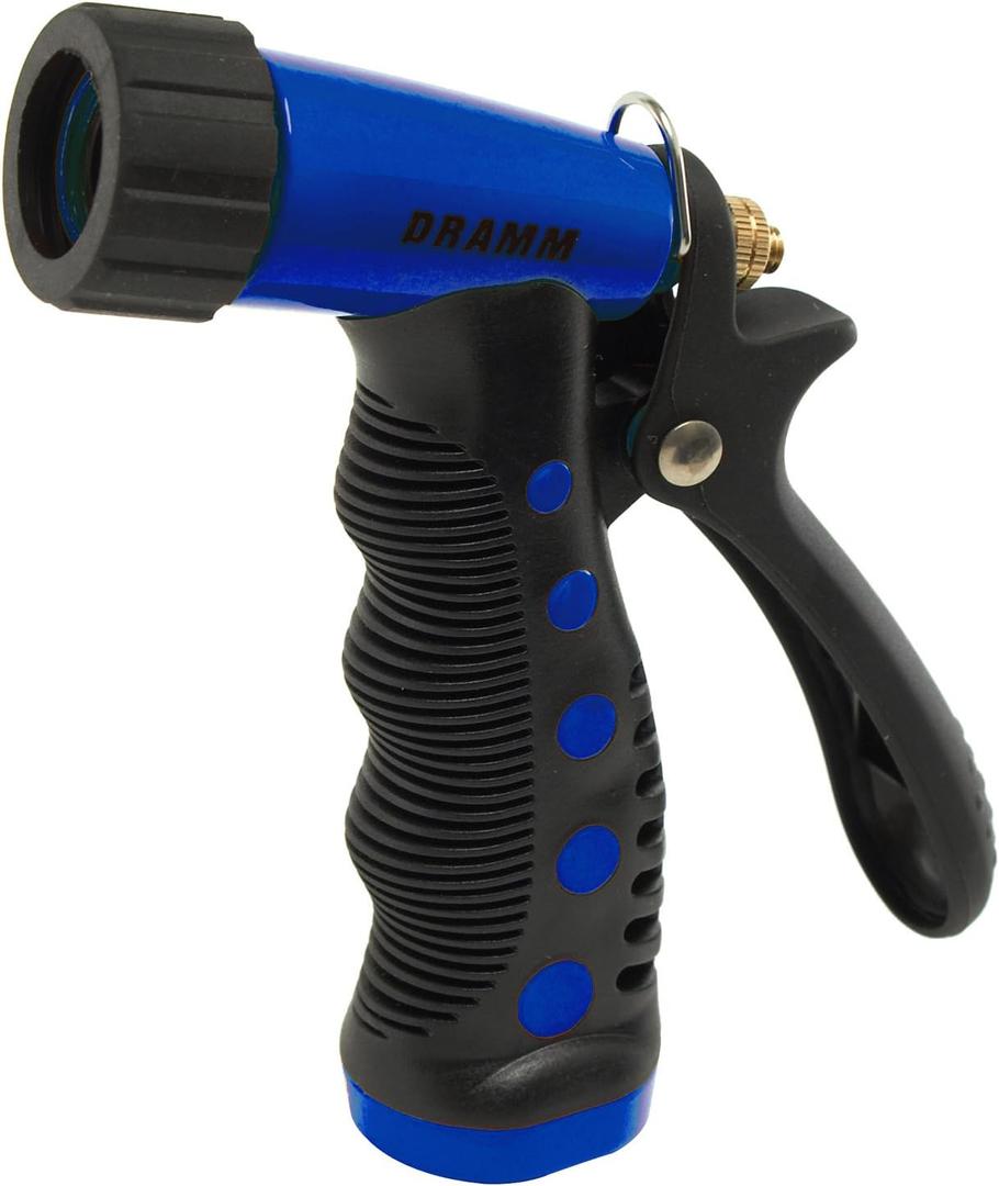 Dramm ColorStorm Premium Pistol Spray Nozzle for Garden Hose with Trigger Style Handle, for your Car, Boat, Deck, Sidewalk, Flowers and Young Trees, Blue, Variable Spray Patterns (1 EA)