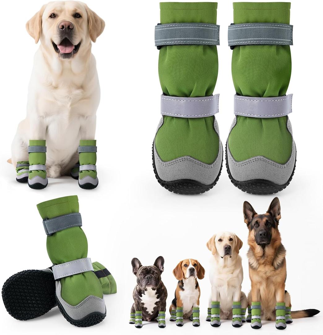 Winter Dog Snow Boots with Fleece Lining, Dog Shoes for Medium Large Size Dogs, Waterproof Dog Booties and Paw Protectors, Anti-Slip & Reflective Dog Shoes for Snow Outdoor, Hiking (Green-Size 3) (Size 3 (For Width 1.8"-2.0"))