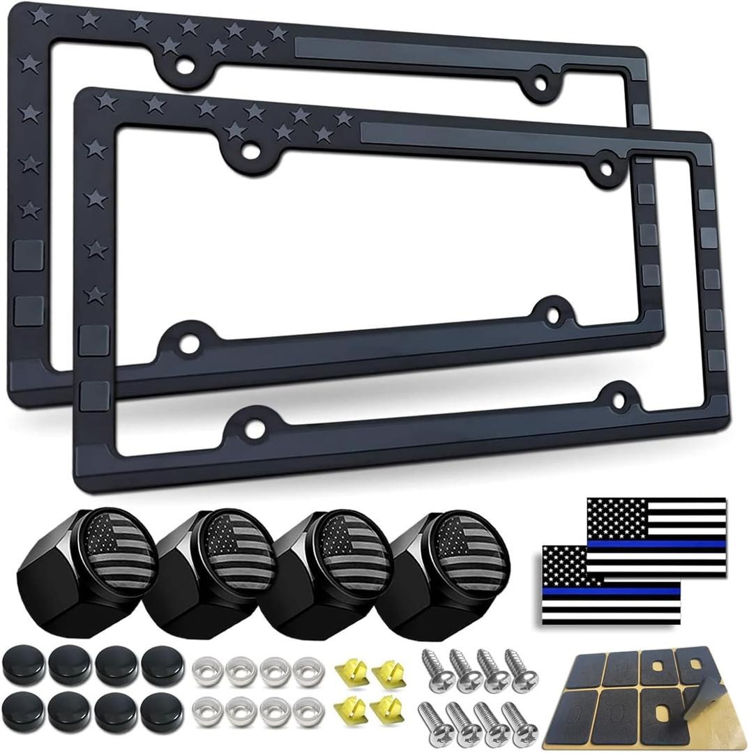 BGGTMO American Flag License Plate Frames- Patriotic USA Stars and Stripes Plastic Car Tag Holder Cover (Gloss on Matte Black) with Screws BGGTMO American Flag License Plate Frames- Patriotic USA Stars and Stripes Plastic Car Tag Holder Cover (Gloss on Matte Black) with Screws