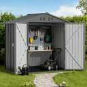 COMHOMA 6'x4' Shed Outdoor Storage Metal, Weatherproof Garden Utility Tool House with Lockable Doors & Adjustable Shelving, Ventilated Backyard Workshop,Grey