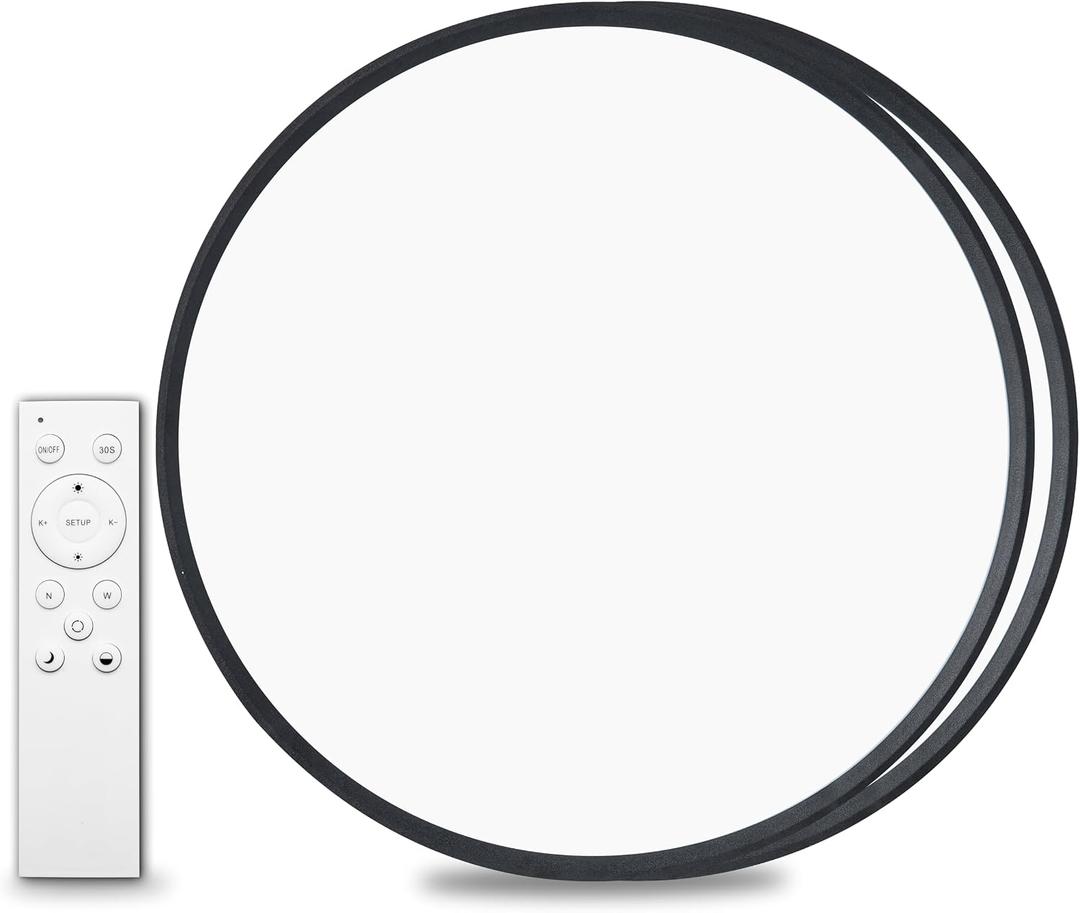 2Pack 20 Inch Remote Control Dimmable Large LED Flush Mount Ceiling Light Panel,40W 4350LM,2700K-6000K Adjustable Color,Ultra Thin Round Ceiling Light Fixture for Hallway Kitchen Home Office(Black)