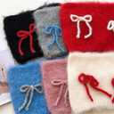 Women Fluffy Knit Beanie Hats Cute Bow Knot Cat Ear Hat Y2k Aesthetic Accessories Kawaii Stuff (One Size, Red)