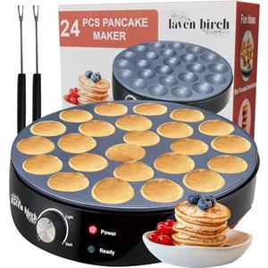 24PCS Mini Pancake Maker Machine, Nonstick Electric Dutch Pancakes Griddle, Adjustable Heat Multi-Use Poffertjes Pan, Simple & Easy Baker for Home and Restaurants, Perfect for Breakfast & Desserts