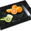 JAMBALAY Tempered Glass Cutting Board for Kitchen, 16"x12" Black Marble Glass Cutting Board with Design, Glass Chopping Board with Non Slip Feet, Heat & Shatter Resistant, Dishwasher Safe