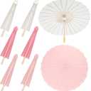 Sadnyy 33 Inches Paper Umbrellas Paper Decorative Chinese Japanese Parasol Umbrella DIY Oiled Painting Umbrellas Crafts for Wedding Bridal Party Decor(White, Pink, Light Pink, Pack of 12)