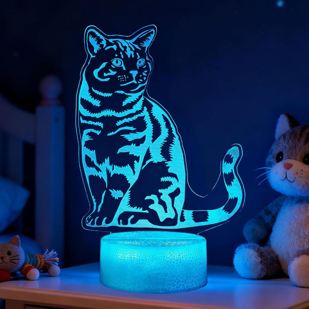 Cat Gifts, Cute Kitty Night Light, 3D Illusion Lamp with 16 Colors Changing, Remote Control with Timer, Kids Room Decoration Gift for Women Teens Girls Kids Birthday Christmas