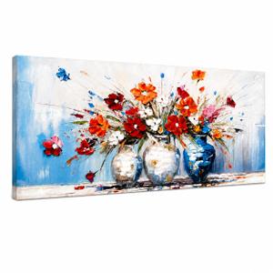 Large Canvas Wall Art, Hand Painted Textured Floral Wall Decor, 40x16 In
