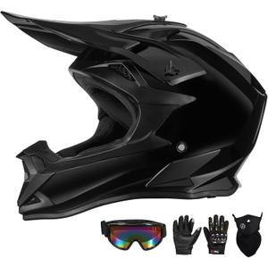Adult Motocross Helmet ATV Dirt Bike Off-Road Full Face Motorcycle Helmet W/Goggles Gloves & Mask, DOT Approved (X-Large)