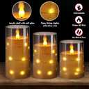 NURADA Flickering Flameless Candles: Built-in Star String Lights Unbreakable 3D Wick Acrylic Battery Operated LED Pillar Candles with Remote and Timer for Romantic Mood Home Decoration - 3 Pack Gray, 4"-5"-6"