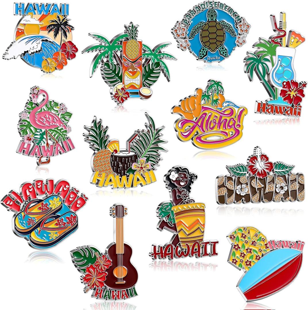 Konohan 12 Pcs Hawaii Magnets for Refrigerator Metal NYC Fridge Magnet Magnetic New York Souvenirs Gifts USA Magnetic Ny City Refrigerator Stickers, Flamingos, Sea Turtles, Beach, Sunset