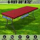 Smiry Picnic Table Cloth 2 Pack, Waterproof Elastic Fitted Tablecloths for 6FT Rectangle Tables, Washable Polyester Buffalo Plaid Tablecloth for Camping, Dining & Christmas(Black & Red, 30" x 72")