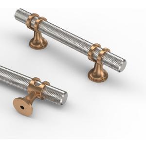 Asidrama 10 Pack 3 Inch(76mm) Knurled Satin Nickel and Champagne Bronze Kitchen Cabinet Handles, Cabinet Pulls Kitchen Cabinet Hardware Cupboard Handles Drawer Pulls (3" Hole Center)
