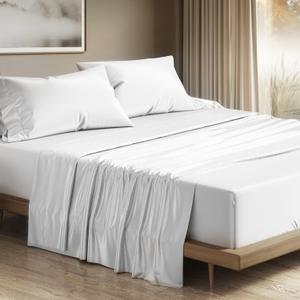 THREAD SPREAD 100% Egyptian Cotton King Size Sheets Set - Luxury 1200 Thread Count Egyptian Cotton Sheets King Size, Silky Soft, Cooling, Sateen Weave 17" Deep Pocket Bed Set - White
