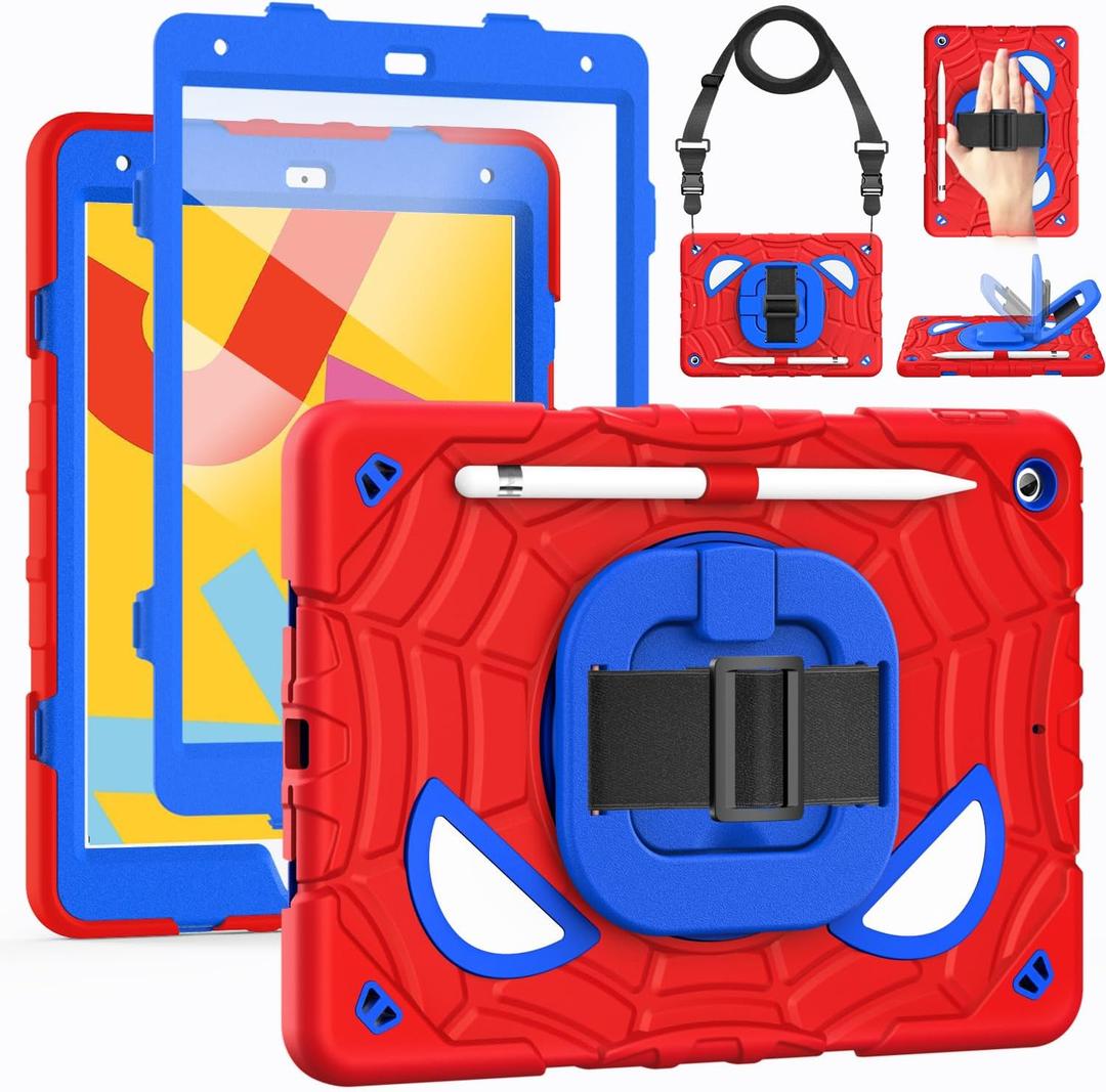 Grifobes for iPad 9th/8th/7th Generation Case 2021/2020/2019 (10.2 inch)
Full Protection with Screen Protector/Pencil Holder/Stand,Hand/Shoulder Strap for i Pad 9/8/7 Cover Red+Blue