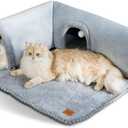 CATISM Cat Bed with Tunnel - Cat Beds for Indoor Cats 3-Way Ports 3 Toys, Soft Cave, Large Tunnel, Detachable Rug, Non-Slip Bottom Carpet for Kitten Ferrets Small Animals