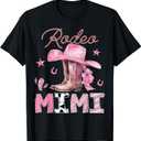 Rodeo Mimi Pink Boots Coquette CowGirl Birthday Party T-Shirt (Black, L)