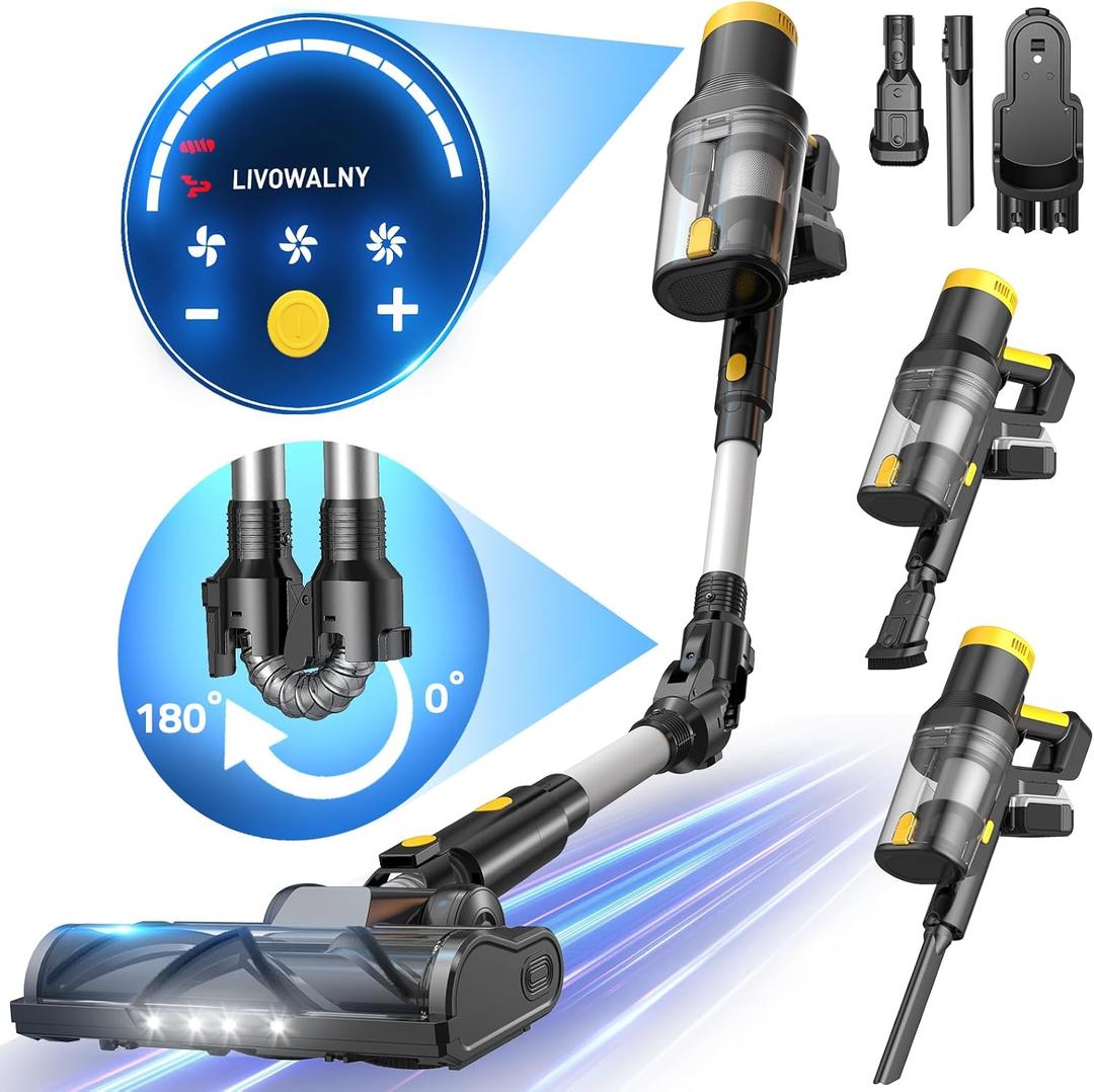 350W Cordless Vacuum Cleaner for DeWALT 20V Battery(No Battery), 40KPA Self-Standing Stick Vacuum with Touch Screen, Double Dust Cup, 180 Bendable Wand Vacuum Cleaner for Home Hard Floor Pet Carpet