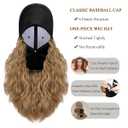 Qlenkay Baseball Hat Wig 24in Long Curly Wavy Extensions Synthetic Hairpiece Adjustable Cap Attached 2B Wave Hair for Women Light Brown